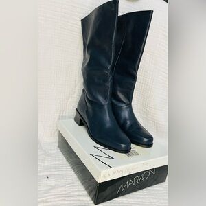 Vintage Shelly Markon Mid-Calf Leather Scrunch Boots - Navy
